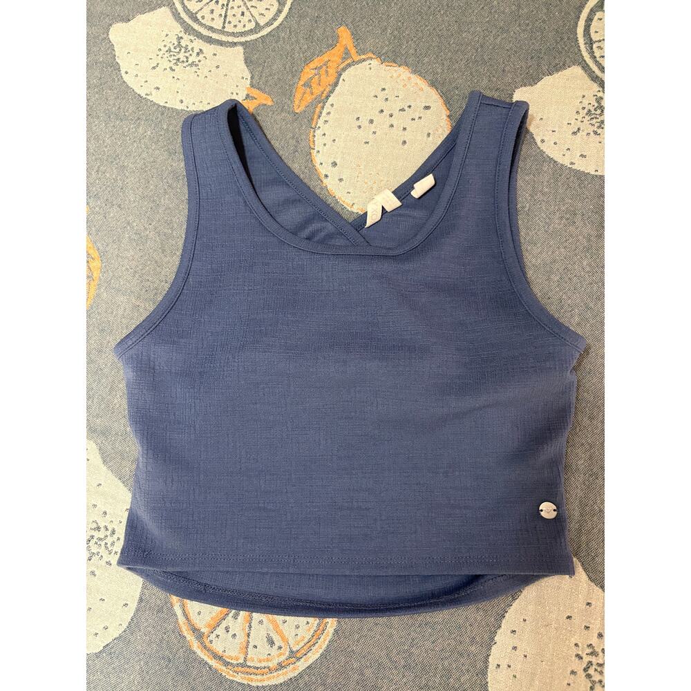 Roxy Blue Wrap Back Cropped Tank Top Athletic Yoga Activewear L - Picture 3 of 7